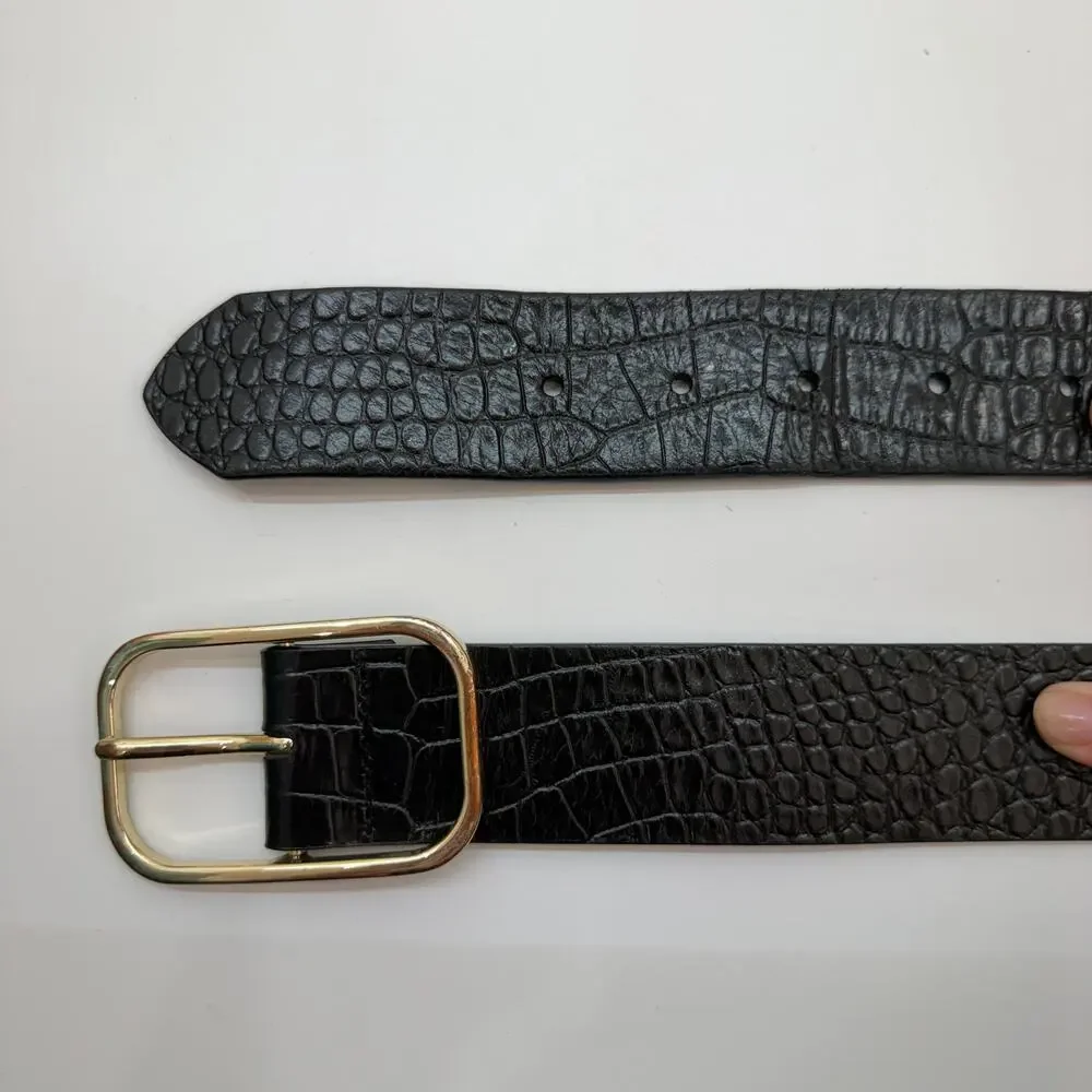 White House Black Market Black Leather Belt Small